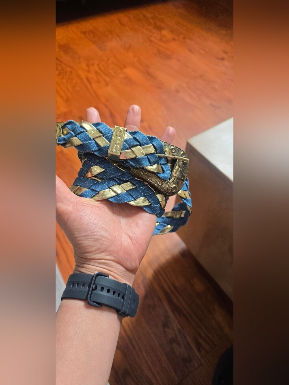 Vtg Metallic Blue Gold Braided Western Belt Made in USA Size XL